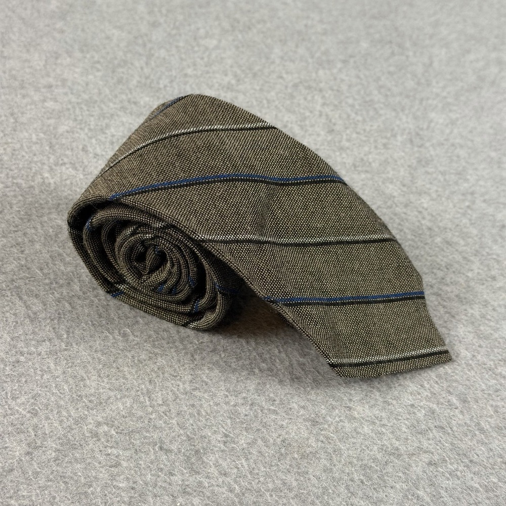 Vintage Egon Von Furstenberg Brown Blue Striped Slim Tie Acrylic USA 55x3"